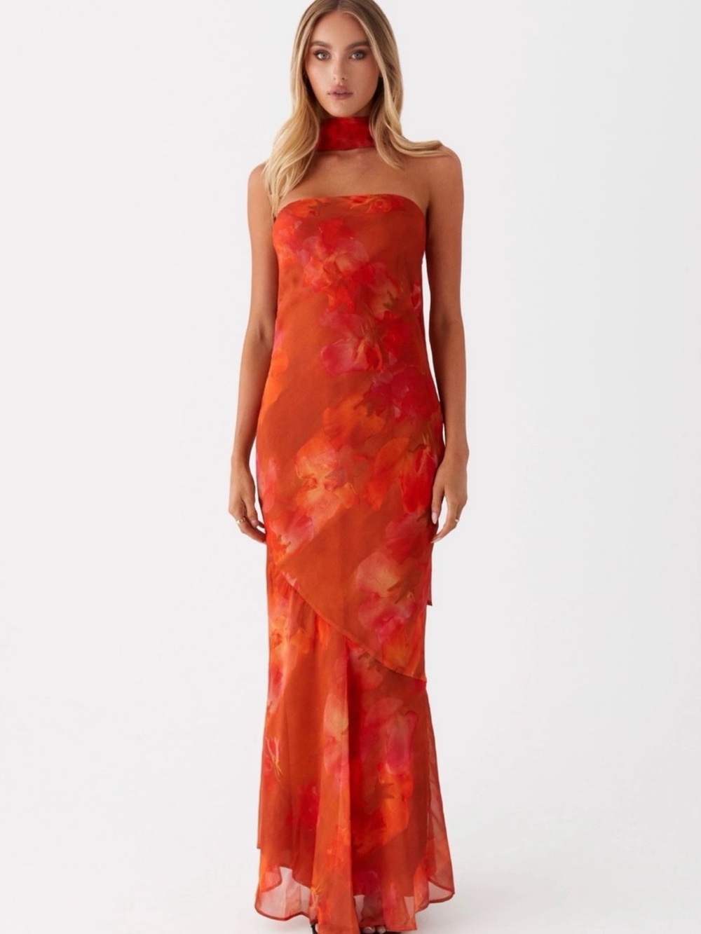 Peppermayo Strapless Dress with Neck Scarf